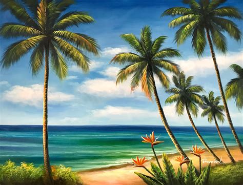 36 x 48 Tropical Beach. Paintings of paradise. | Etsy | Tropical beach ...