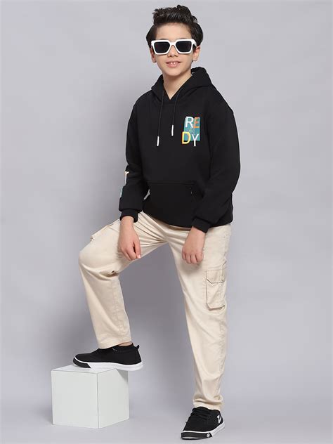 Buy Boys Black Printed Hooded Full Sleeve Sweatshirt Online in India ...