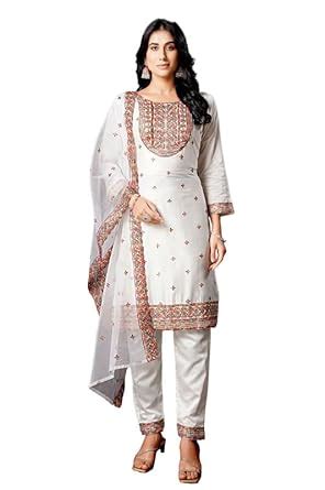 Buy SKALF Women's Regular Fit Off-White 3 Pieces Kurti Set with Full ...