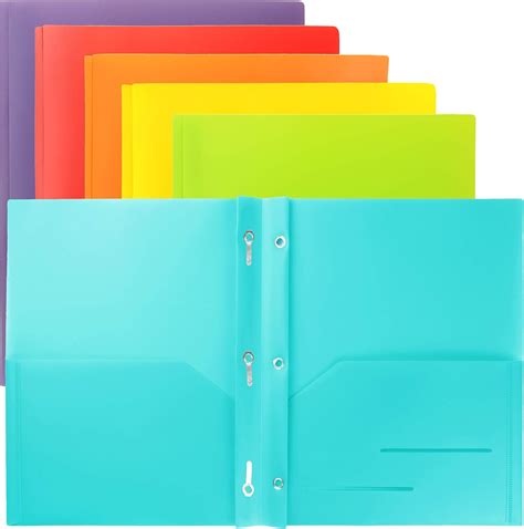 Youngever 6 Pack Heavy Duty Plastic Two Pocket Folders with 3 Prongs ...