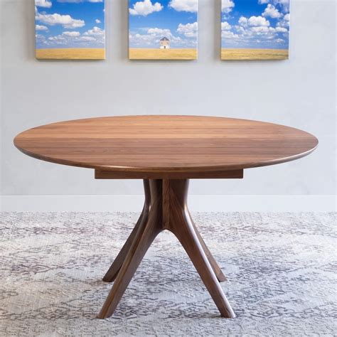 Round Extendable Pedestal Dining Table 38", With Leaf, Handmade Solid ...