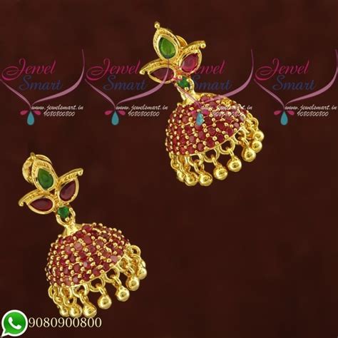 Ruby Emerald Stones Jhumki Earrings Latest Screwback South Indian ...