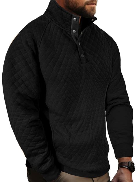 Comdecevis Mens Quilted Pullover Sweatshirt Casual Long Sleeve Mock ...