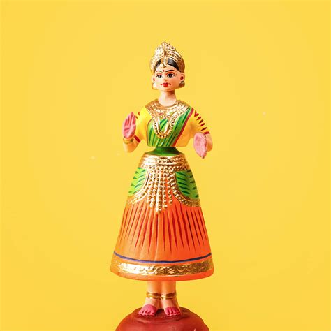 Buy Dancing Thanjavur Doll - Green, Orange & Yellow Online On Zwende
