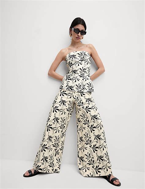 Buy Linen Blend Printed Bandeau Top at Marks & Spencer