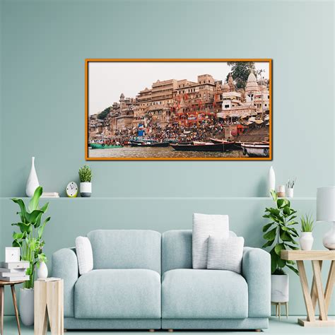Heritage View of Varanasi Ghats in Earthy Tones Framed Wall Art – Wall ...