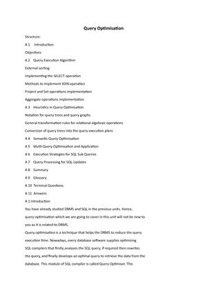 Query Execution - Query Execution Structure: 5 Introduction Objectives ...