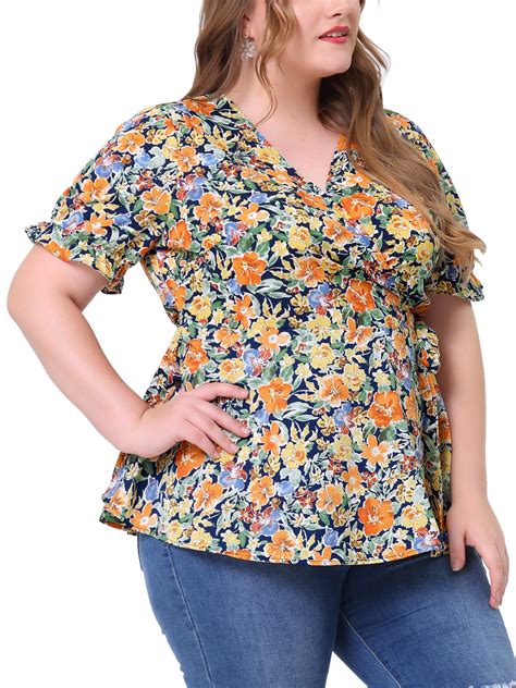 Agnes Orinda Women's Plus Size Summer Outfit Ditsy Colorful Floral Wrap ...