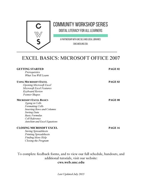 Excel-Basics-2007 - MS Excel 2007 - Last Updated July 2015 EXCEL BASICS ...