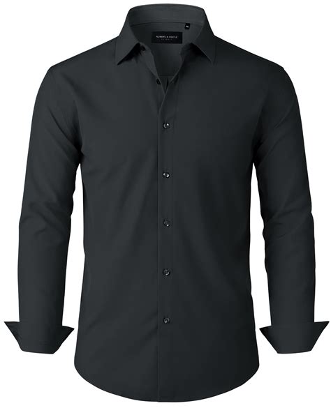 Alimens & Gentle Mens Black Dress Shirts Long Sleeve Contrast Button ...