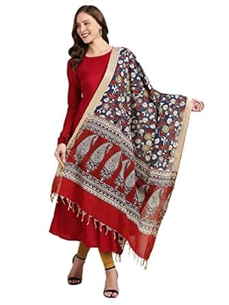 DUPATTA BAZAAR Women's Kalamkari Mangalgiri Cotton Floral Print Dark ...