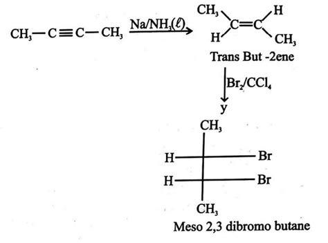 CH 3- C ≡ C - CH 3+( Na / NH 3/( l ))> x stackrel Br 2 / CCl 4 ...