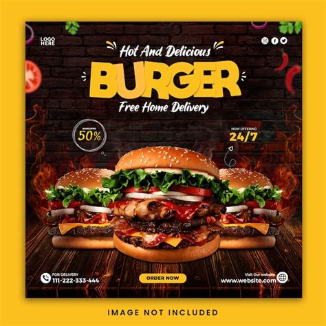Modelo de banner de postagem de mídia social Burger Food | PSD Premium