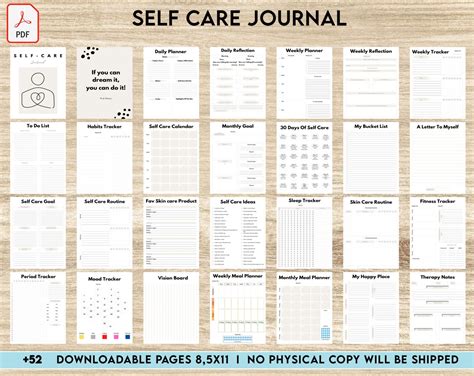 Free Self Care Journal PDF Printable, 8,5x11 inch A4 size, For journal ...