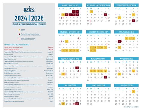 Irving Independent School District Calendar 2025-2026 in PDF - School ...