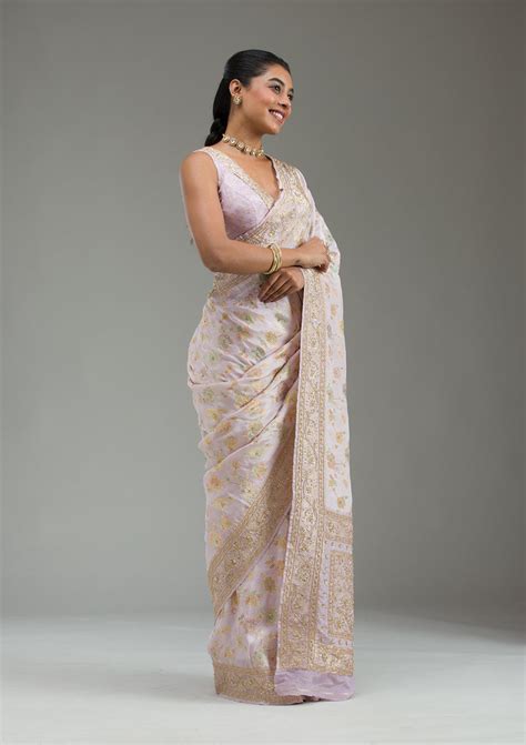 Buy Lavender Plain Taffeta Silk Saree - Koskii