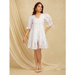 Buy White Embroidered Cotton Dress | V4E020/VDE4 | The loom