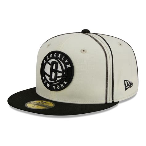 Men's New Era Cream/Black Brooklyn Nets Piping 2-Tone 59FIFTY Fitted ...