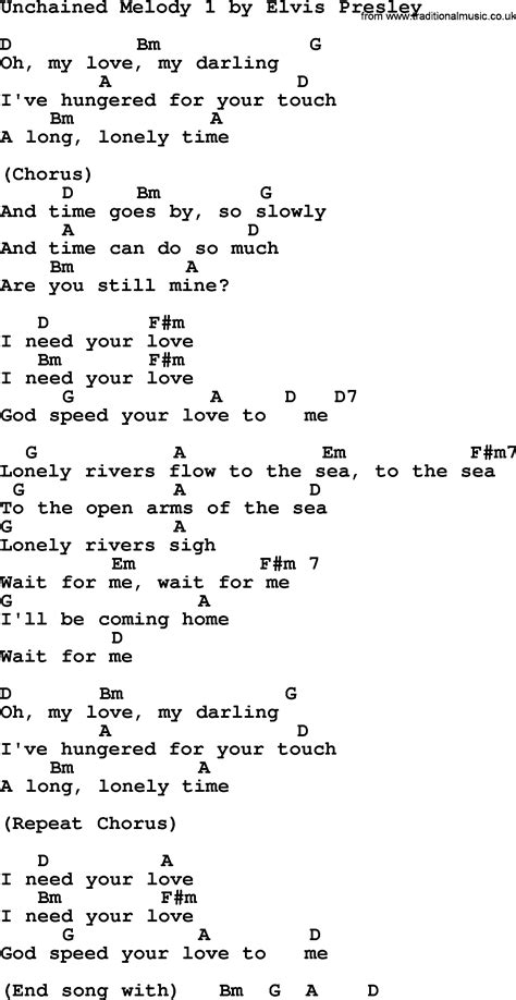 Unchained Melody 1, by Elvis Presley - lyrics and chords