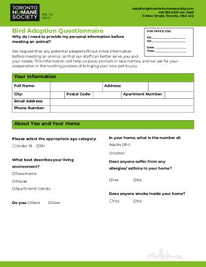 Fillable Online Bird Adoption Questionnaire Fax Email Print - pdfFiller