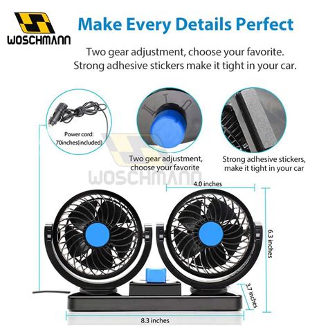 Mitchell 12V DC Electric Car Fan for Dashboard, Double Head Cooling El ...