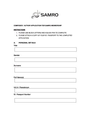 ZA Composer/Author Application for Samro Membership - Fill and Sign ...