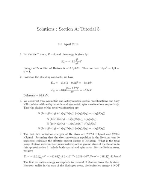 Soln Tut 5A - Important practice tutorial for exams shared by professor ...