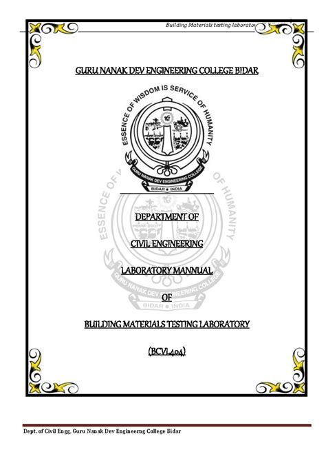 Building Materials Testing Laboratory Manual (BCVL404) - Studocu