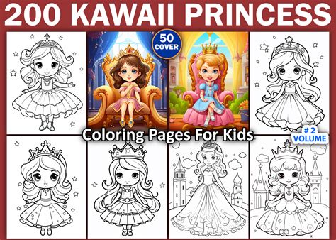 Kawaii Princess Coloring Pages for Kids Graphic by Sobuj Store ...