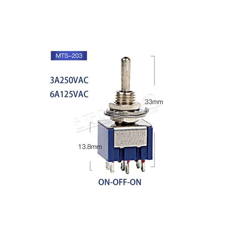 Probots ProMax Toggle Switch 3 Position MTS-203 DPDT, ON-OFF-ON, 6Pin ...
