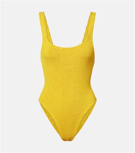 Square Neck swimsuit in yellow - Hunza G | Mytheresa