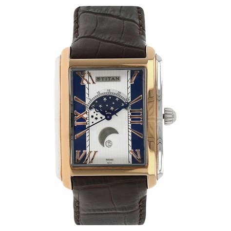 Buy Online Titan Moonphase White Dial Quartz Leather Strap watch for ...
