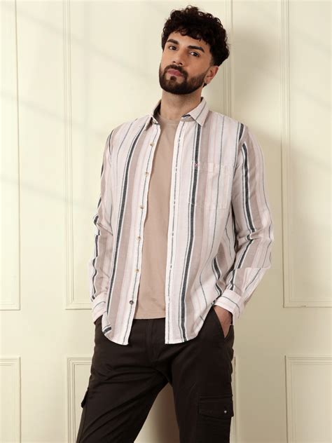 Textured Dobby Striped Shirt | Beige – Wrogn