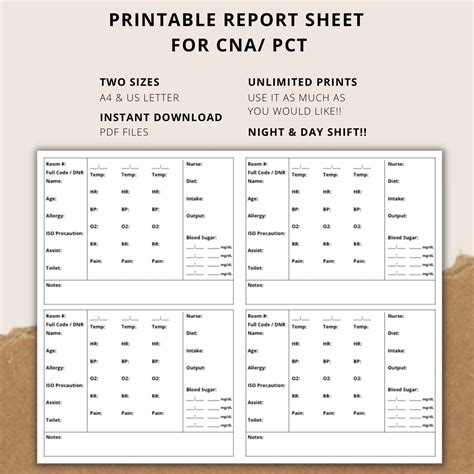 Buy PCT/CNA Report Sheet Printable BRAIN Sheet Med Surg Template Online ...