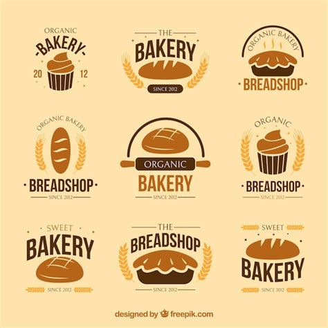 Sammlung Bäckereilogos in der flachen Art | Premium Vektor