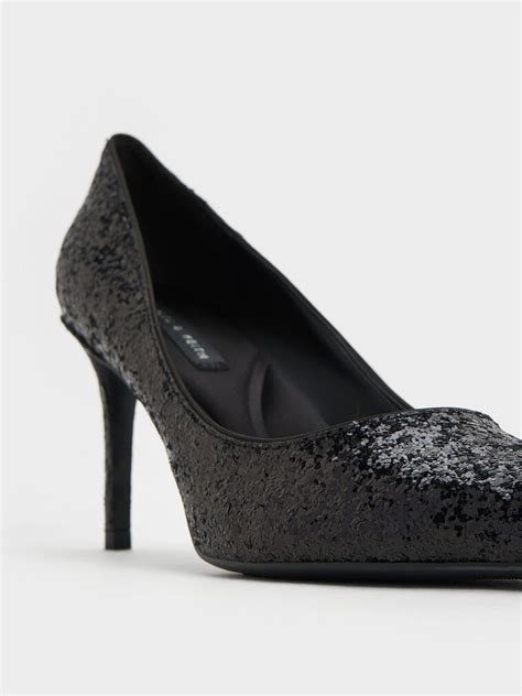 Black Emmy Glittered Pointed-Toe Pumps - CHARLES & KEITH IN