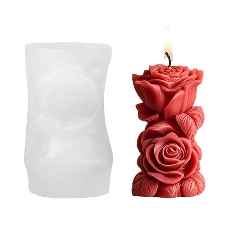 HASTHIP® Silicone Candle Mold 3.9'' Rose Flower Pillar Candles Mould ...