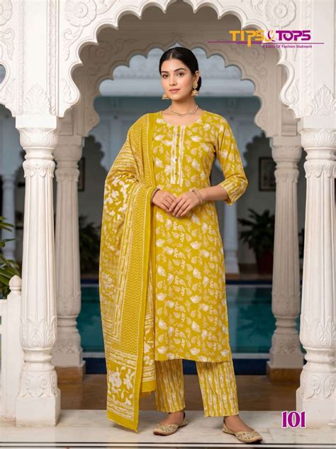 Tips & Tops Summer Fashion Vol 12 Cotton Kurti Pant Dupatta Set - Amrah ...