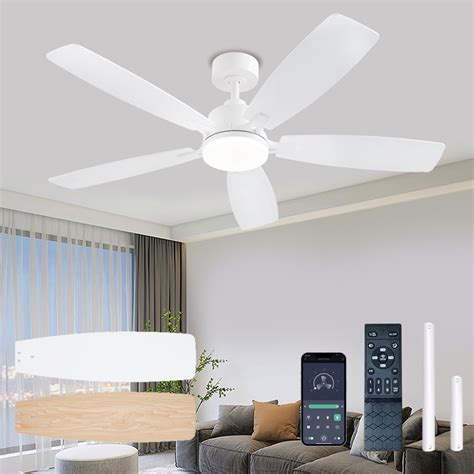 Low Profile Ceiling Fan with Lights, 52 inch Modern White Ceiling Fans ...