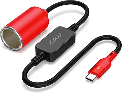 Amazon.com: J&D USB C Male to 12V Car Cigarette Lighter Socket Female ...