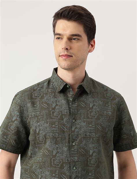 Buy Linen Blend Printed Spread Collar Shirt at Marks & Spencer