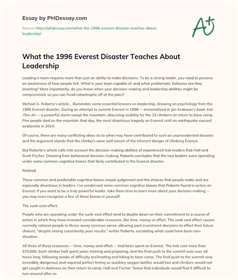 What the 1996 Everest Disaster Teaches About Leadership - PHDessay.com