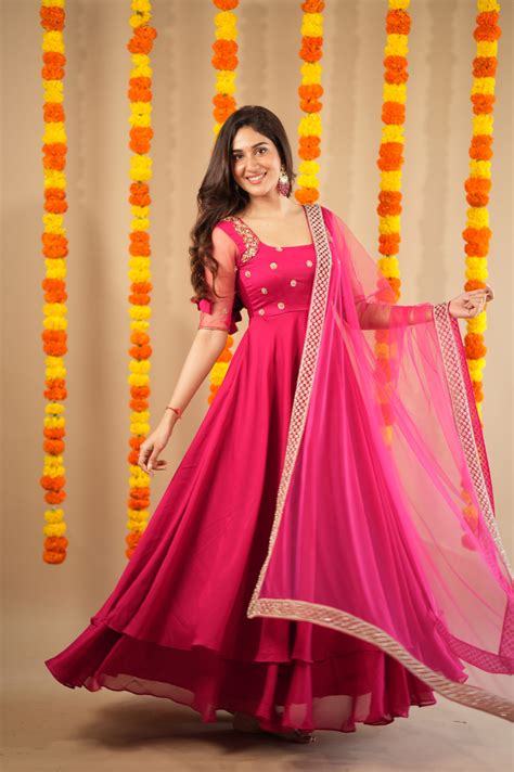 Renu Premium Hand-Worked Designer Anarkali | Rani Pink