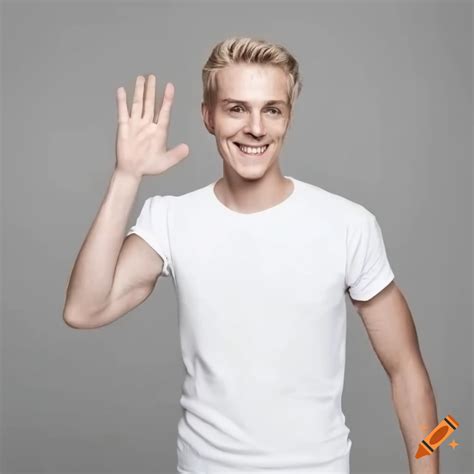 Smiling white male waving