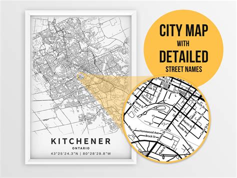 Printable Map of Kitchener Ontario Canada With Street Names - Etsy