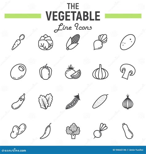 Vegetable Line Icon Set, Food Symbols Collection Stock Vector - Illustration of fresh, colorful ...