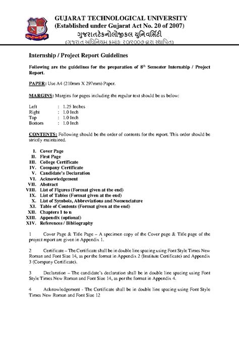 Internship Project Report Guidelines for 8th Semester - 3180701 - Studocu
