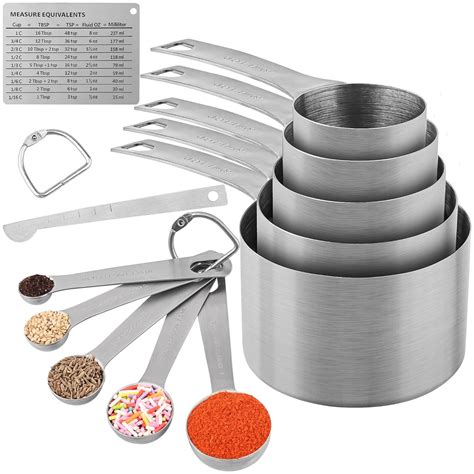 Buy Measuring Cups and Spoons Set, 5 Stainless Steel Measuring Cups and ...