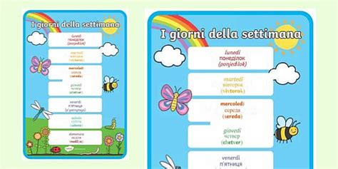 Poster dei Giorni della Settimana in Italiano/Ucraino