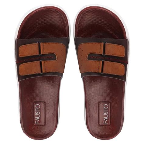 Buy FAUSTO Men's FST KI-10021 BROWN TAN-42 Brown/Tan Multistrap Slider ...